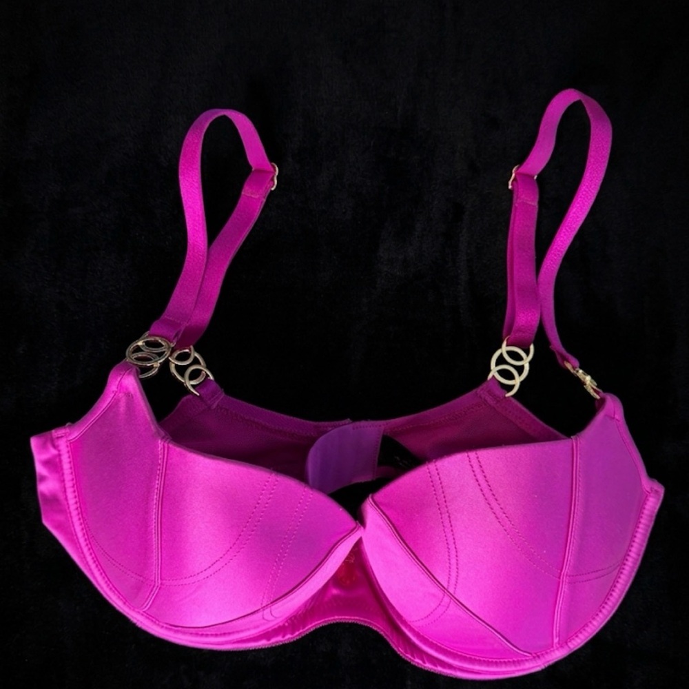 Honey Birdette Vibrant Hot Pink Underwire Bra with Gold Rings